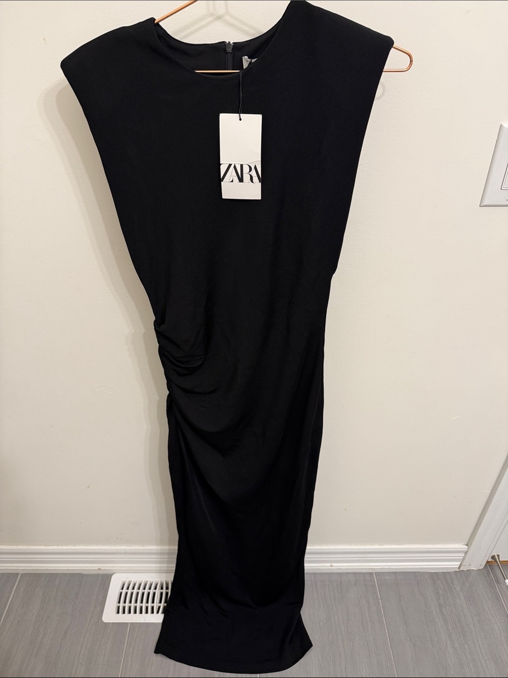Zara Black Ruched-Detail Maxi Dress